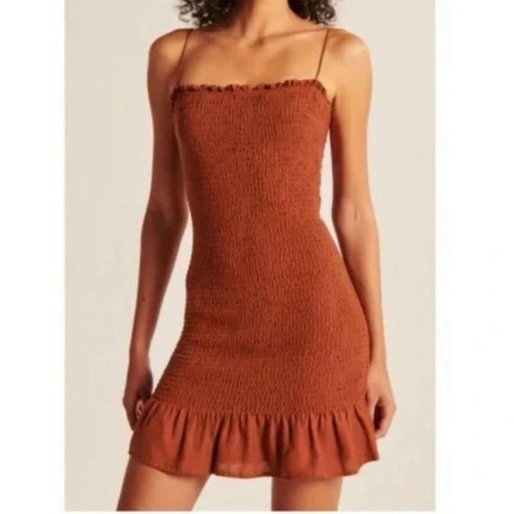 Abercrombie & Fitch Rust Red Smocked Dress with Back Ties